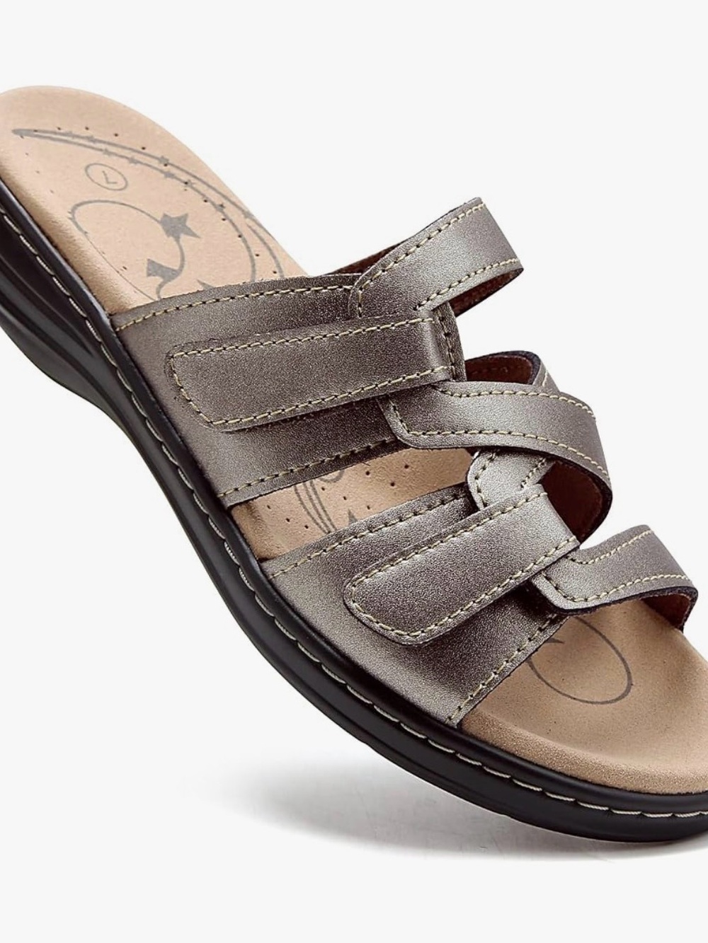 NIB✨ UZB Orthotic Adjustable Multi-Strap Slide Sandals Pewter Silver Size 8